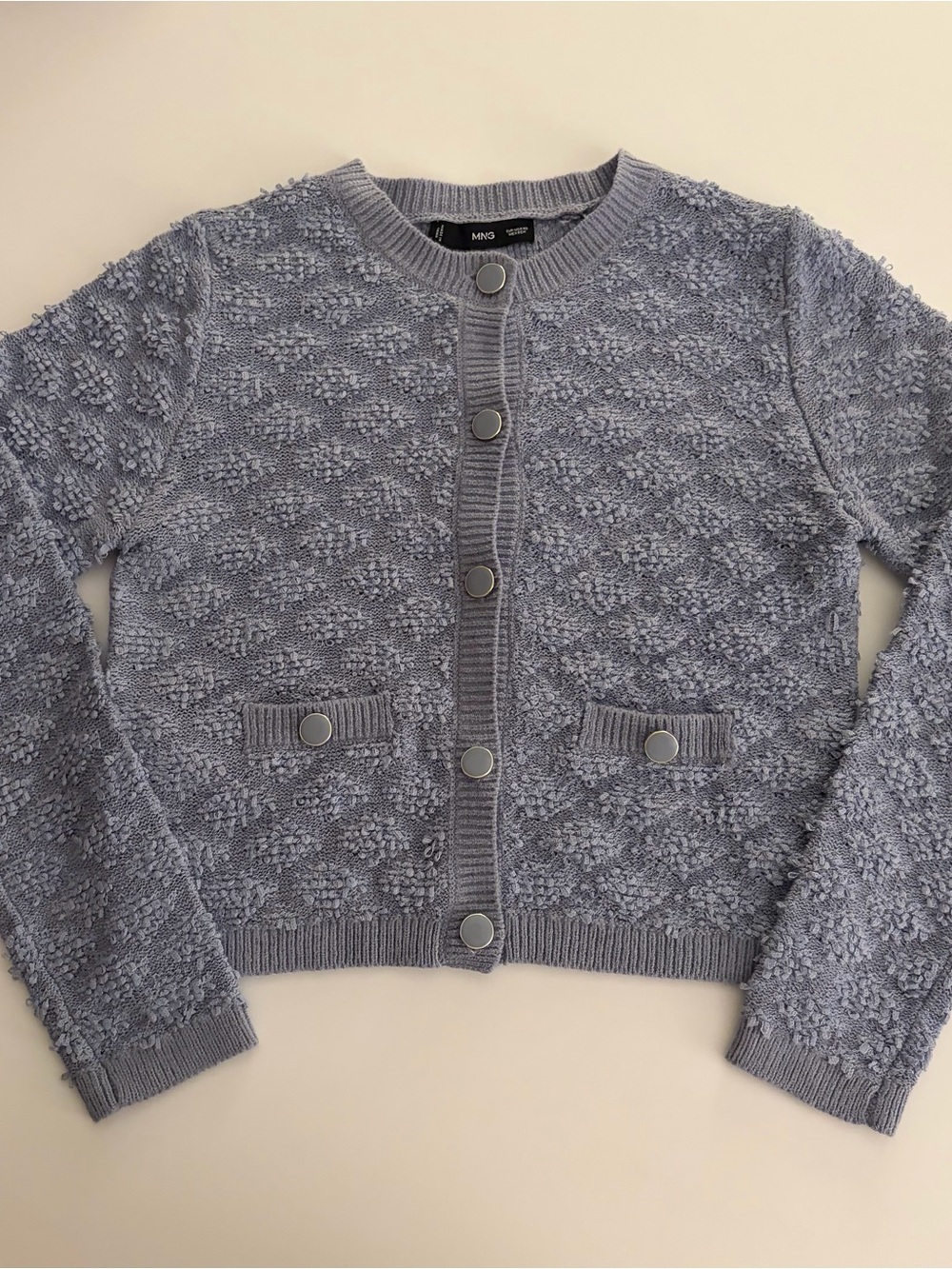 Mango Blue Textured Button Cardigan- XS